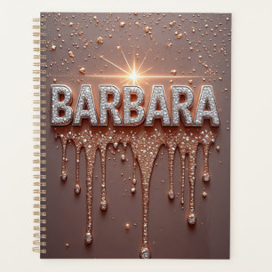 Agenda Barbara Nombre Rosa Oro Diamante Goteo Brillante