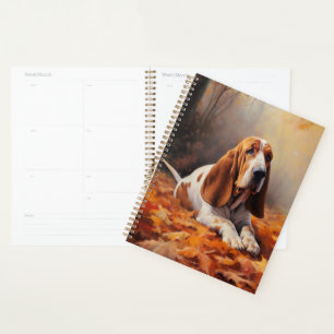 Agenda Basset Hound en otoño inspira la caída de las hoja