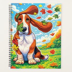Agenda Basset Hound Juguetón Hojas de Otoño Dibujo Animad