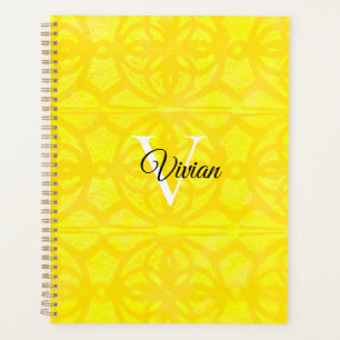 Agenda Batik amarillo brillante Elegante Monograma Planif