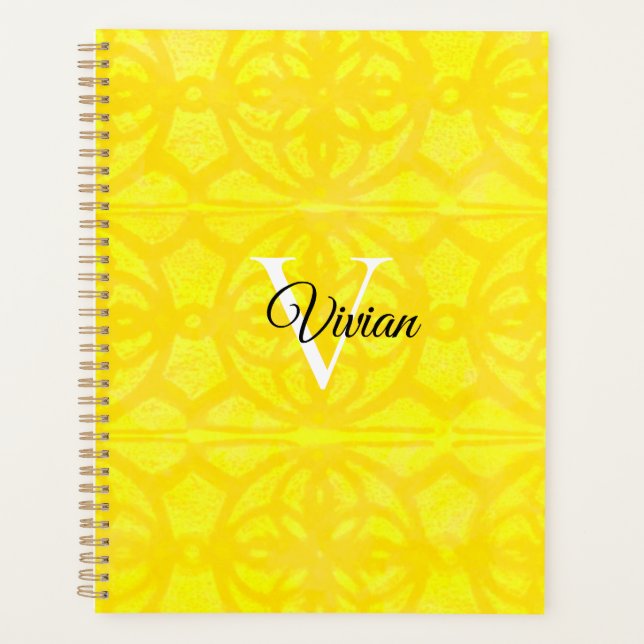 Agenda Batik amarillo brillante Elegante Monograma Planif (Anverso)