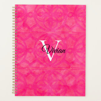 Agenda Batik rosa brillante Elegante Monograma Planificad