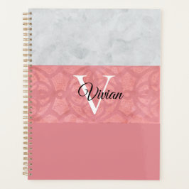 Agenda Batita Rosa Ruddy Y Acuarela Gris Monogramada N