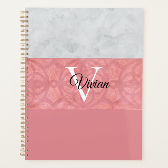 Agenda Batita Rosa Ruddy Y Acuarela Gris Monogramada N (Anverso)