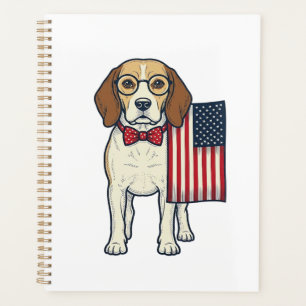 Agenda Beagle Patriótico con Bandera Arte Vectorial Vinta