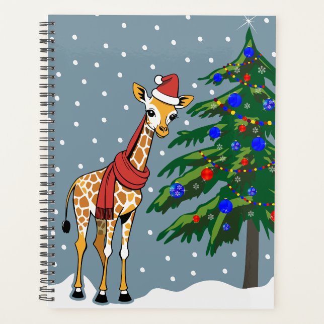 Agenda Beanie de jirafa y bufanda con árbol de Navidad (Anverso)