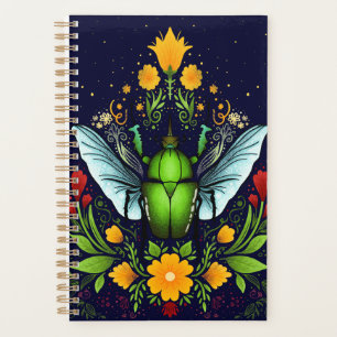 Agenda Beatle y flores en azul oscuro