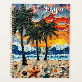 Agenda Beautiful Beach Scene with Palm Trees Personalized