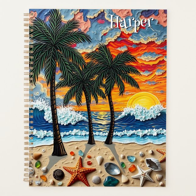 Agenda Beautiful Beach Scene with Palm Trees Personalized (Anverso)