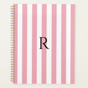Agenda Bebé de Monograma Vintage con franjas rosadas y bl