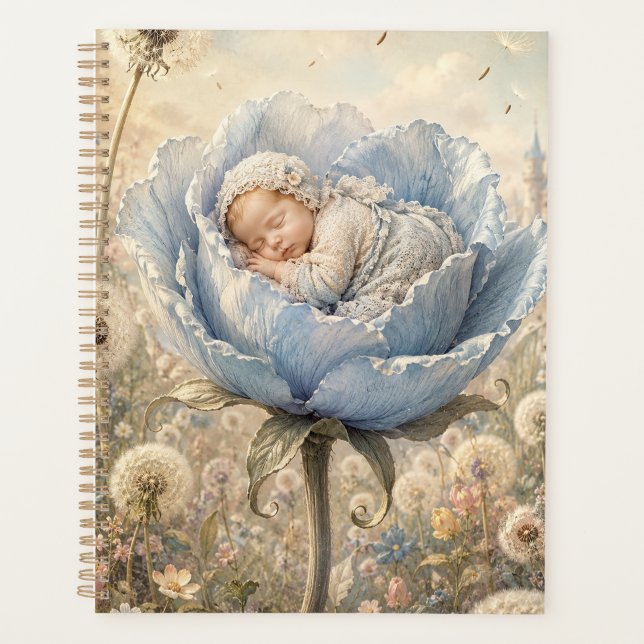 Agenda Bebé durmiendo en flor azul  (Anverso)