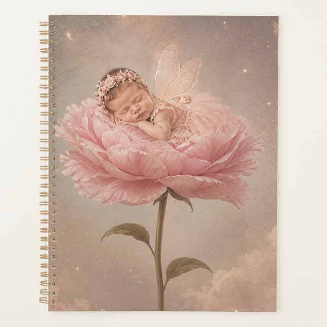Agenda Bebé durmiendo flor rosa (Anverso)