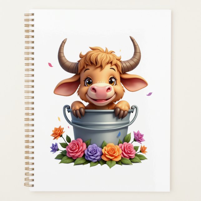 Agenda Bebé lindo de vaca de las Highlands con flores Ter (Anverso)