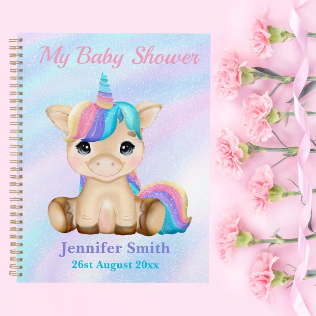 Agenda Bebé lindo Unicornio Personalizar Baby Shower / Re (Subido por el creador)