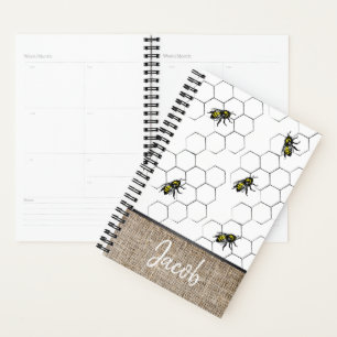 Agenda Bee and Honeycomb Faux Burlap Monograma