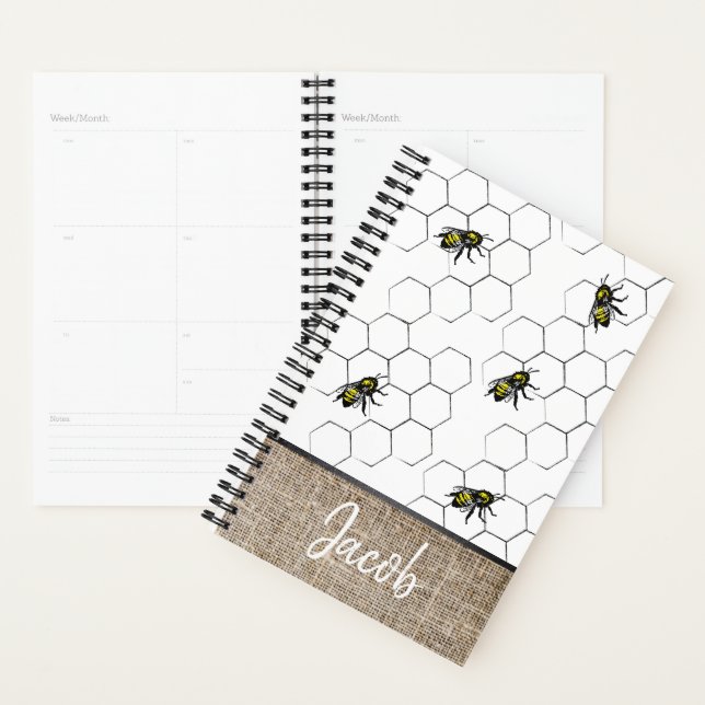 Agenda Bee and Honeycomb Faux Burlap | Monograma (Demostración)