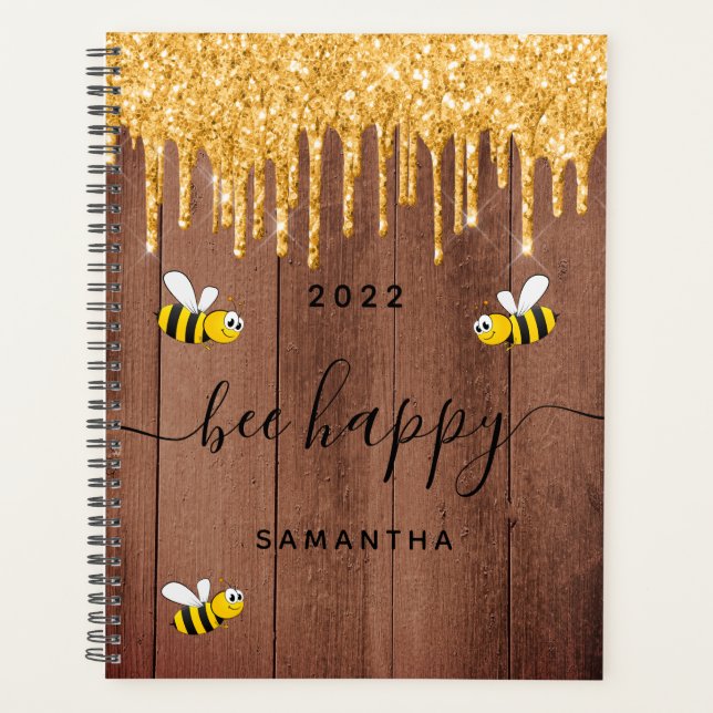 Agenda Bee happy rustic bumble bees brown barn wall 2022 (Anverso)