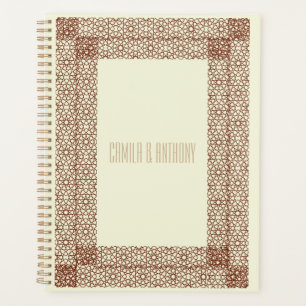 Agenda Beige Brown Boda Geométrico Islámico de Dos Bordes