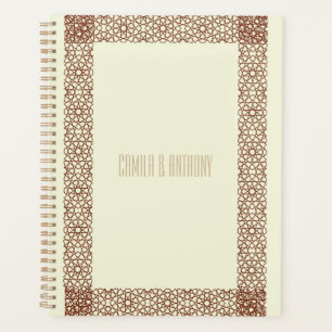 Agenda Beige Brown Boda Geométrico Islámico de Dos Bordes