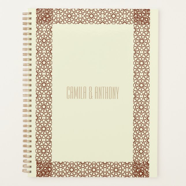 Agenda Beige Brown Boda Geométrico Islámico de Dos Bordes (Anverso)