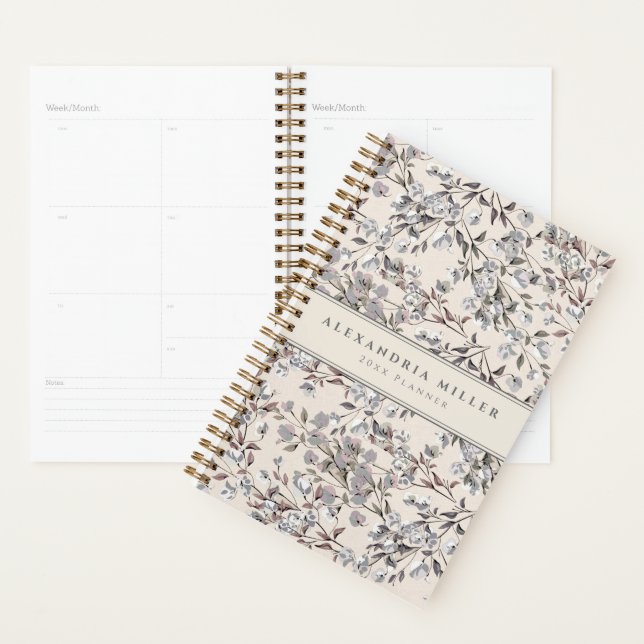 Agenda Beige Linen Floral | Nombre y año (Demostración)