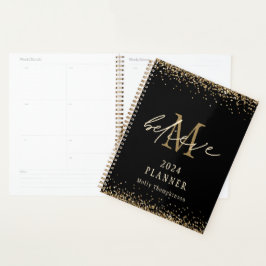 Agenda Believe Gold Purpurina 2024 Monograma Nombre negro