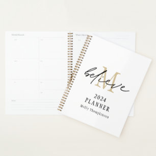 Agenda Believe Script 2024 Monograma Nombre inicial Blanc
