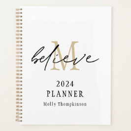 Agenda Believe Script 2024 Monograma Nombre inicial Blanc