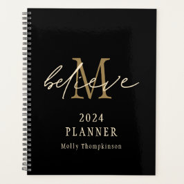Agenda Believe Script 2024 Monograma Nombre inicial Negro
