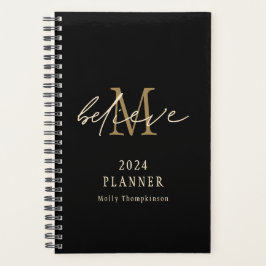 Agenda Believe Script 2024 Monograma Nombre inicial Negro