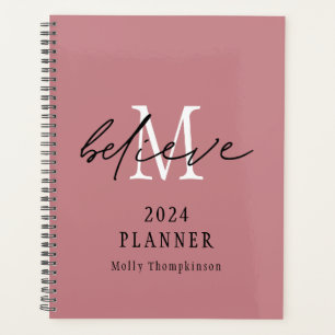 Agenda Believe Script 2024 Monograma Nombre inicial Rosa