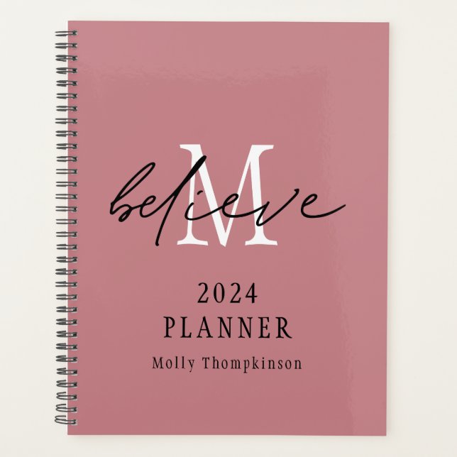 Agenda Believe Script 2024 Monograma Nombre inicial Rosa (Anverso)