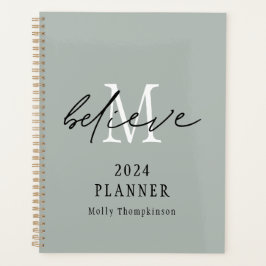 Agenda Believe Script 2024 Monograma Nombre inicial Sage
