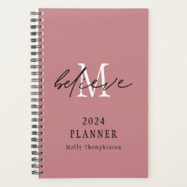 Agenda Believe Script 2024 Nombre Monograma Rosa Inicial
