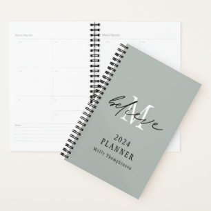 Agenda Believe Script 2024 Nombre Monograma Sage inicial