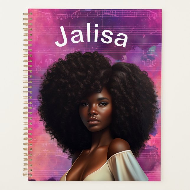 Agenda Bella Bloc de notas personalizado para mujer negra (Anverso)