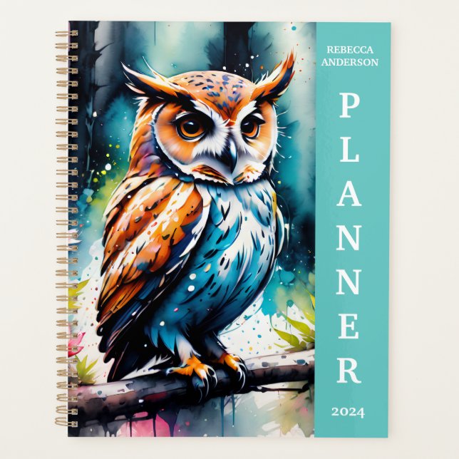 Agenda Bello búho de estilo de salpicadura de acuarela (Anverso)