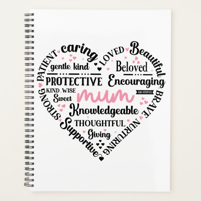 Agenda Best Mum Ever: Mother's Day & Birthday Heart Word (Anverso)