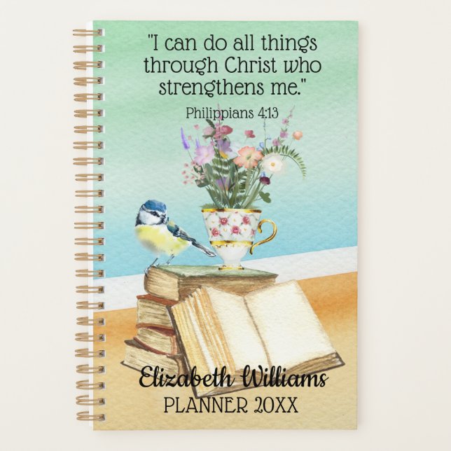 Agenda Biblia cristiana contra ave acuarela filipina (Anverso)