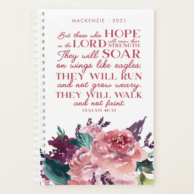 Agenda Biblia cristiana personalizada versus floral rosa (Anverso)