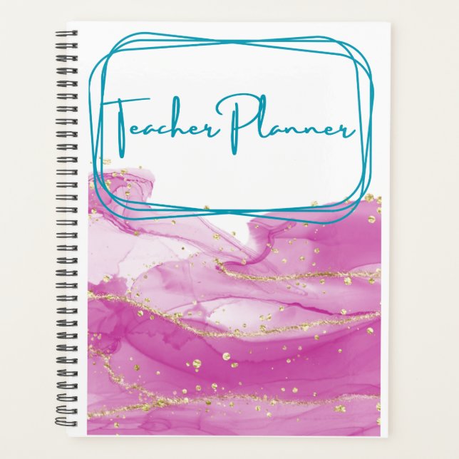 Agenda Binder de profesores rosados y dorados (Anverso)