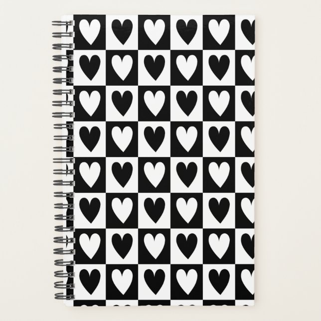 Agenda Black and White Hearts Love Planner Notebook (Anverso)