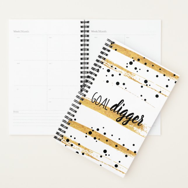 Agenda Black Dots Gold Paint Stripes Goal Digger Planner (Demostración)