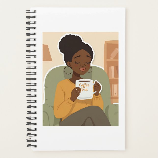 Agenda Black Female Drinking Coffee (Anverso)