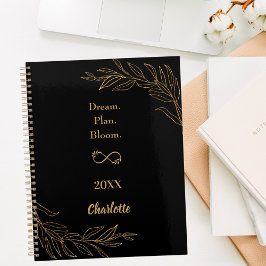 Agenda Black gold botanical motivational quote 2026