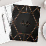 Agenda Black Gold Luxury Modern Minimal Resumen<br><div class="desc">Un diseño abstracto de estilo lujoso y fresco con un diseño geométrico en negro y oro. Personalice con su monograma y nombre.</div>