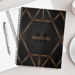 Agenda Black Gold Luxury Modern Minimal Resumen<br><div class="desc">Un diseño abstracto de estilo lujoso y fresco con un diseño geométrico en negro y oro. Personalice con su monograma y nombre.</div>