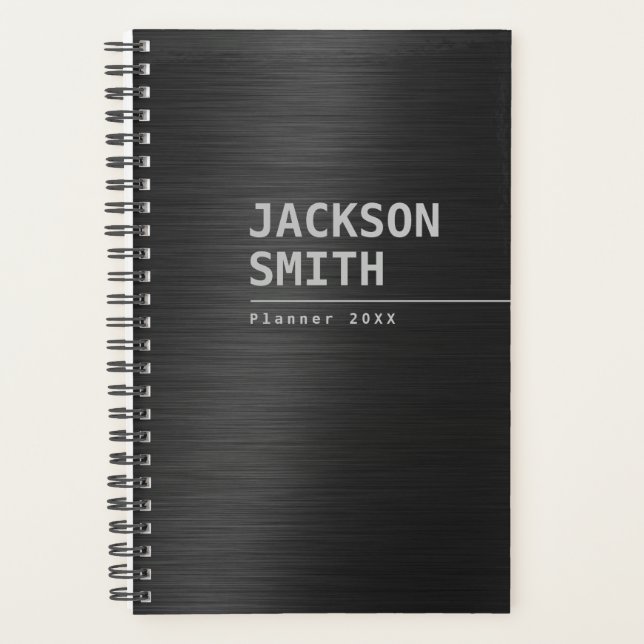 Agenda Black Modern Simple Personalized Name Profesional (Anverso)