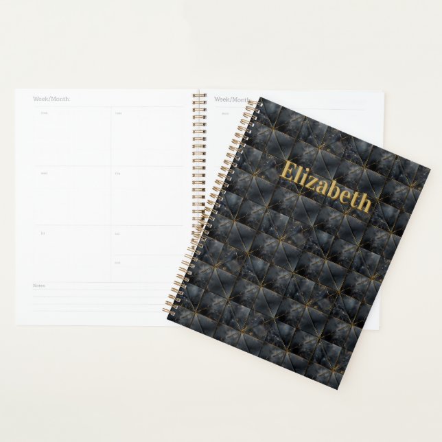 Agenda Black Onyx Tiled Pattern Name Monogram (Demostración)