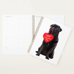 Agenda Black Pug deseando feliz Día de San Valentín